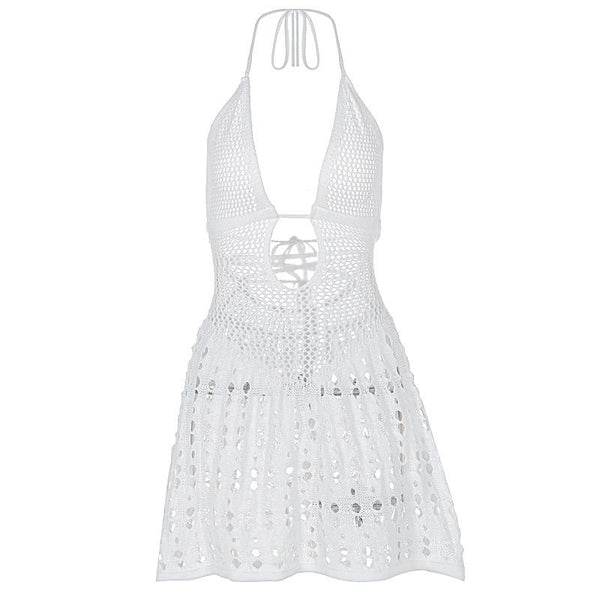 Robe mini transparente en tricot à col en V profond 