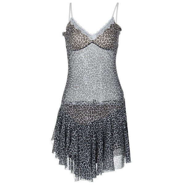 Mini-robe camisole à col en V et ourlet en dentelle à imprimé léopard 