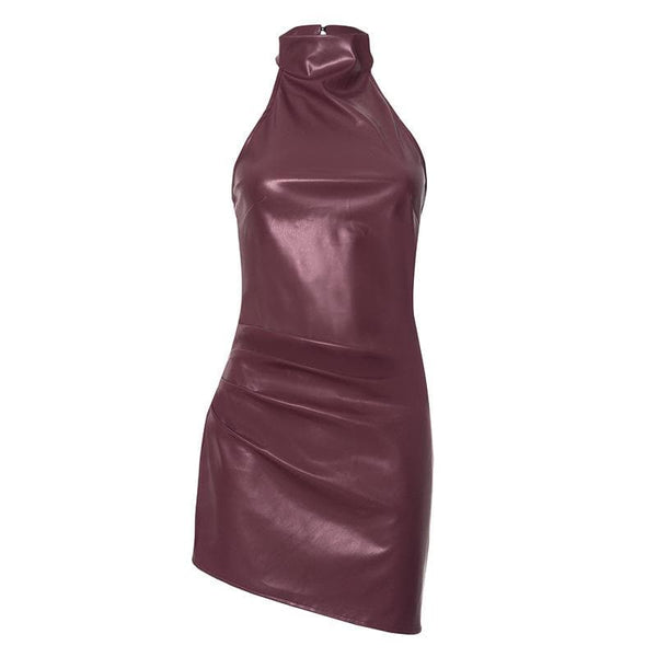 Mini-robe à boutons froncés en cuir PU 