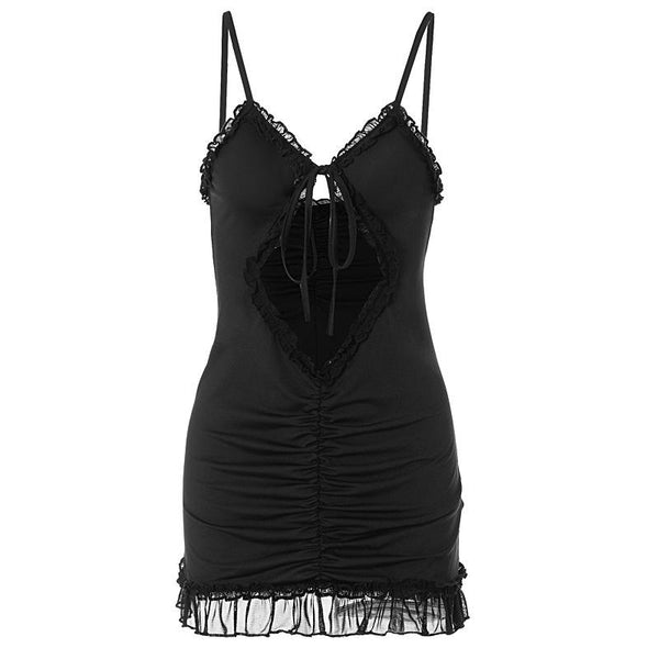 Robe courte dos nu à volants et décolleté en V | Robe de tango rouge 