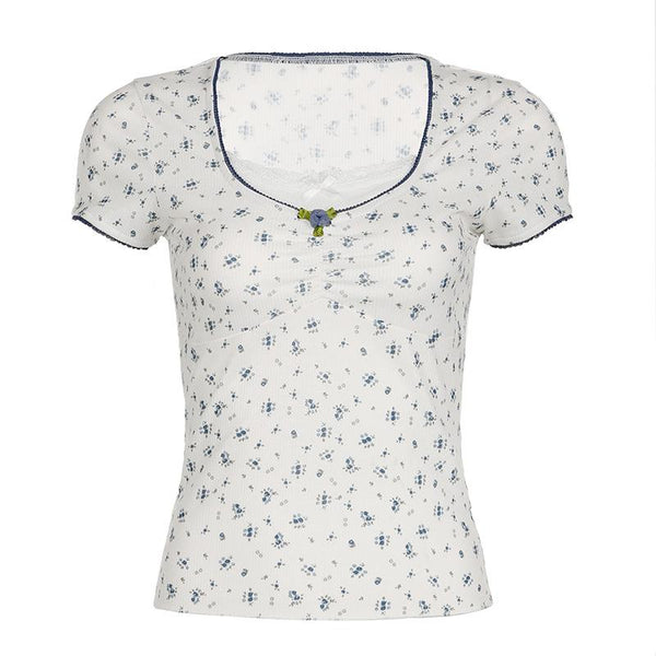 Haut à manches courtes avec imprimé patchwork de fleurs appliquées 