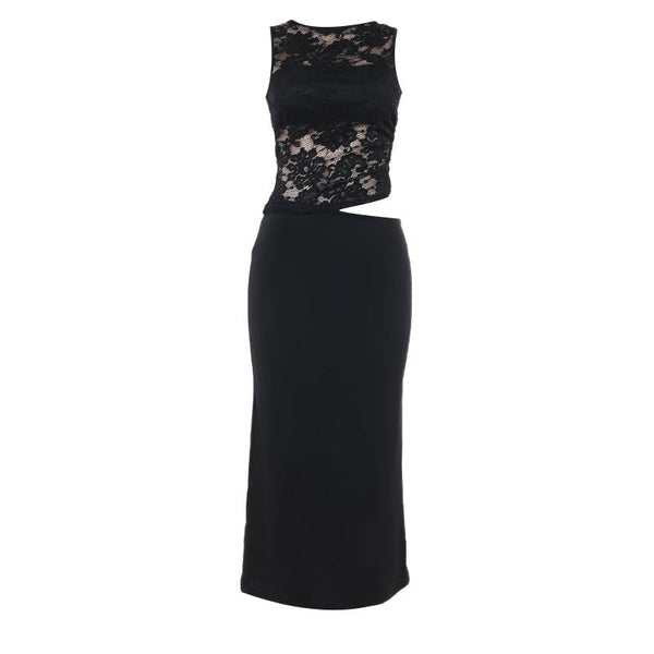Robe longue ajourée en dentelle sans manches 