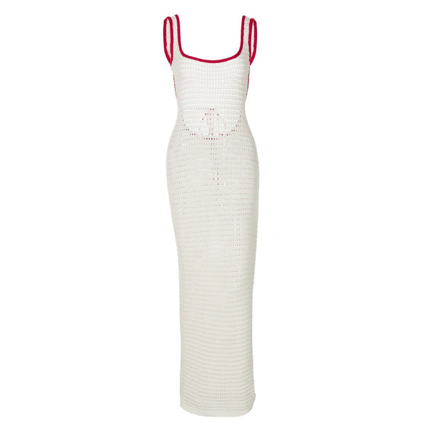 Robe longue en tricot à col en U et dos nu, avec lien à nouer 