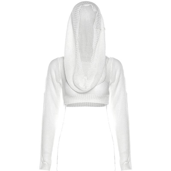 Haut court tricoté à manches longues et sweat à capuche 