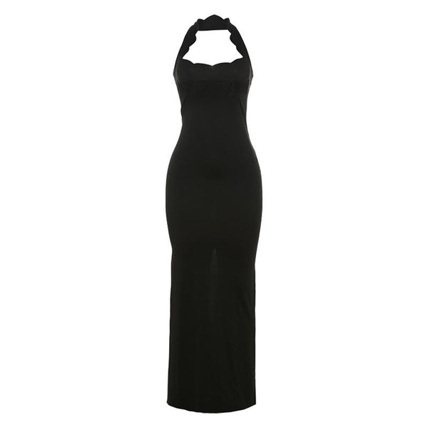 Robe longue dos nu à fente haute et dos nu 