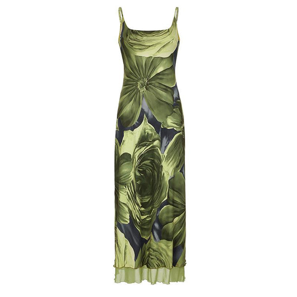 Robe longue camisole en maille à imprimé fleuri et col en U 