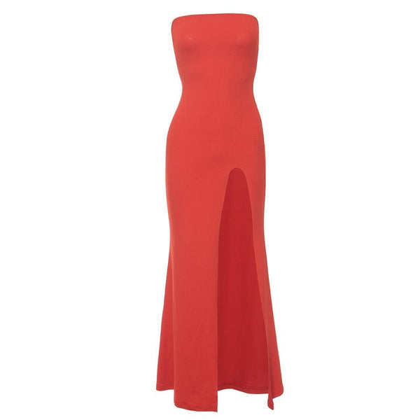 Robe longue tube unie à dos nu et fente haute | robe tango rouge 