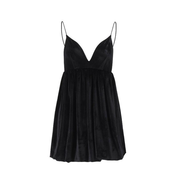 Mini-robe camisole dos nu en velours à col en V 