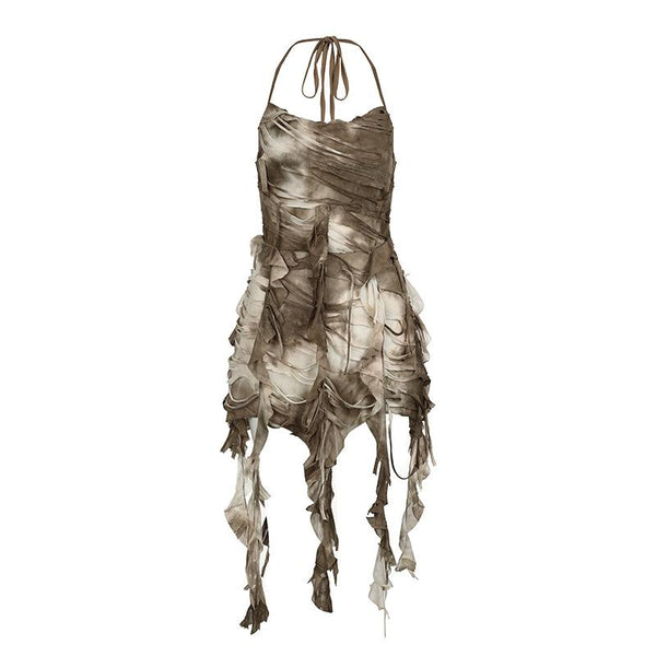 Mini-robe camisole dos nu à volants tie dye 