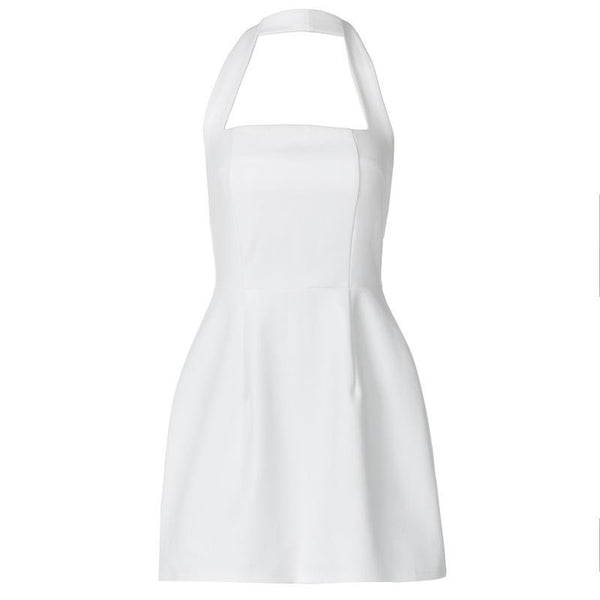 Mini-robe zippée à col licou et maille froncée unie 