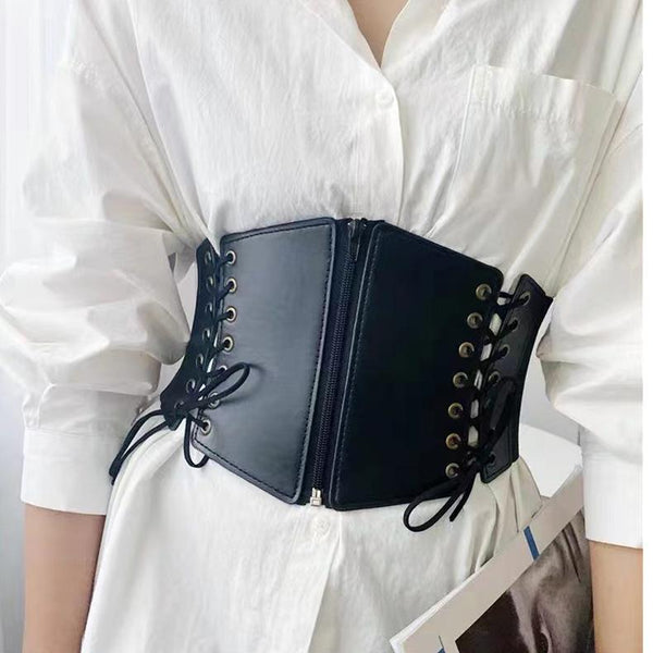 Corset zippé à lacets en cuir PU