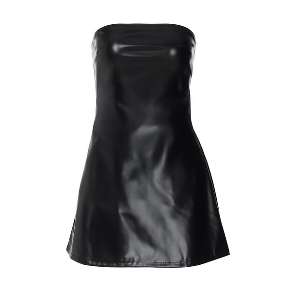 Mini-robe zippée en cuir PU dos nu 