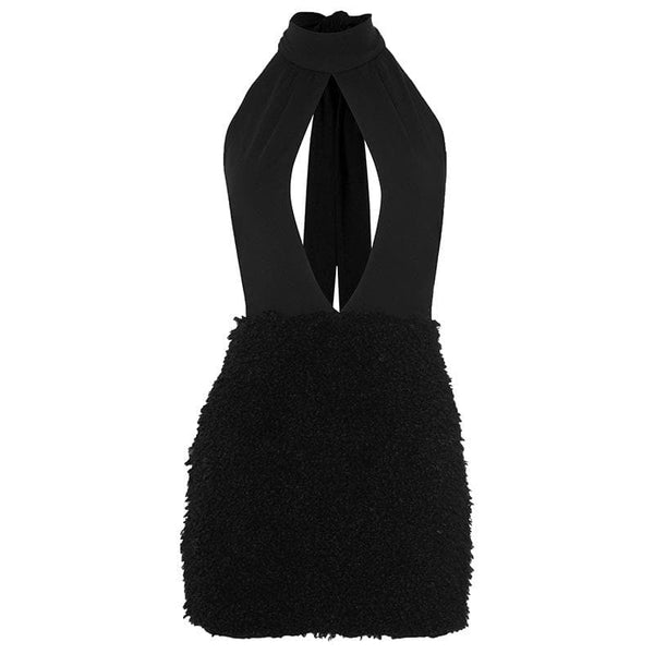 Robe mini à bretelles, ajourée, froncée et à nouer soi-même 