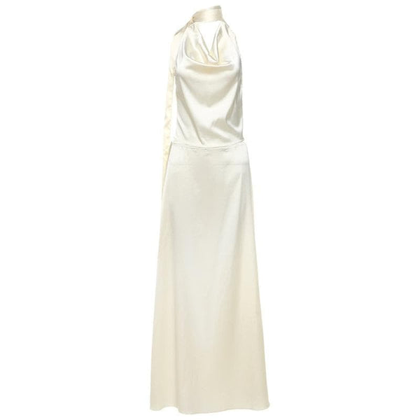 Halter cowl neck ruched backless maxi skirt set