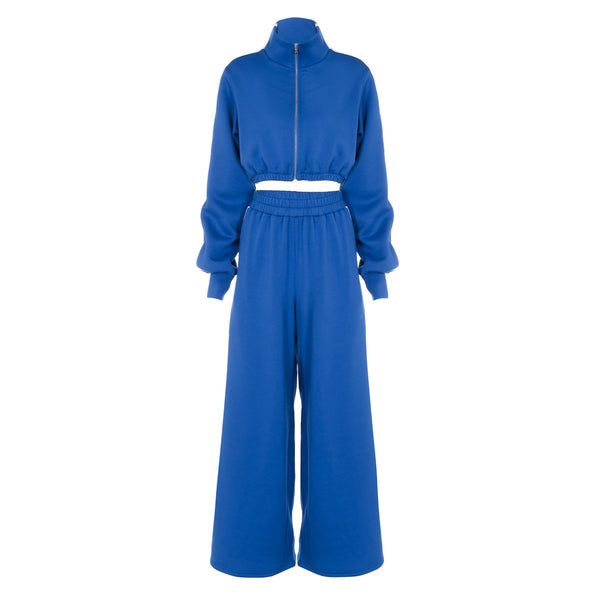 Ensemble pantalon de sport zippé à manches longues et col haut 