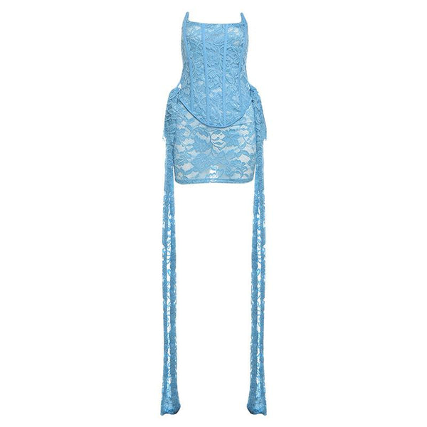 Robe mini bustier en dentelle froncée à tube transparent 