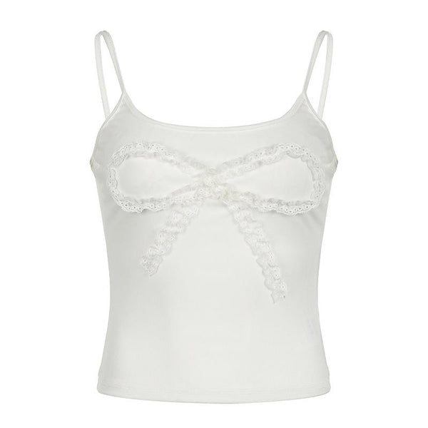 Haut caraco à col en U et ourlet en dentelle à motif papillon 