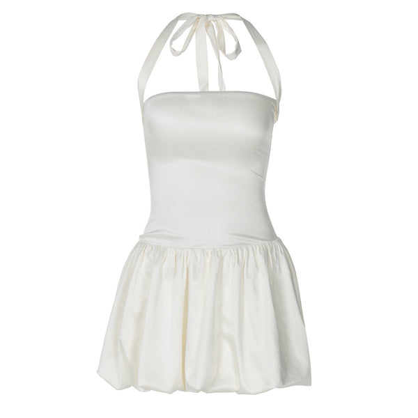 Mini-robe unie nouée à fronces et dos nu 