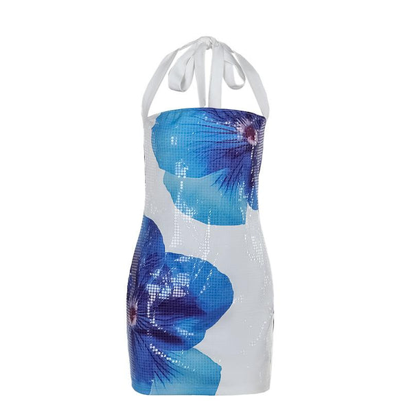 Mini-robe zippée à imprimé fleuri et dos nu 