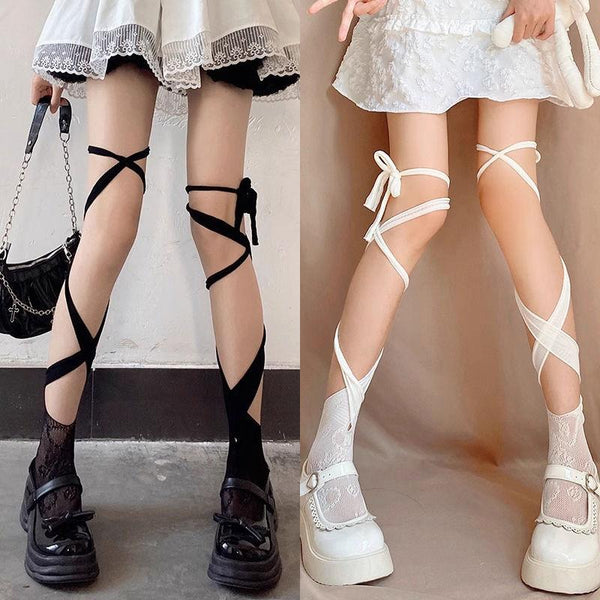 Chaussettes hautes en dentelle irrégulière à nouer soi-même 