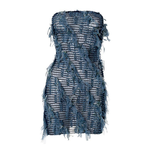 Robe tube courte en maille transparente texturée | robe samba 