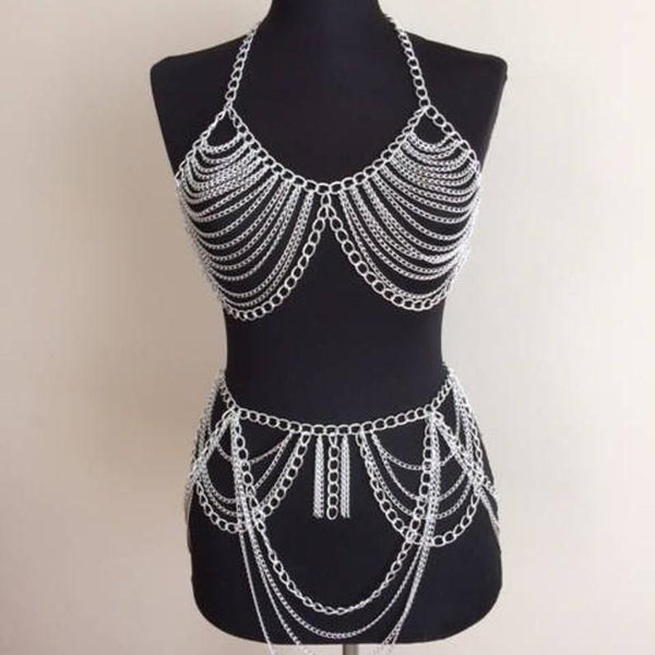 Halter metal waist chain backless set