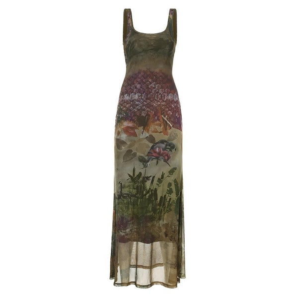 Robe midi en maille contrastée à imprimé à col carré 