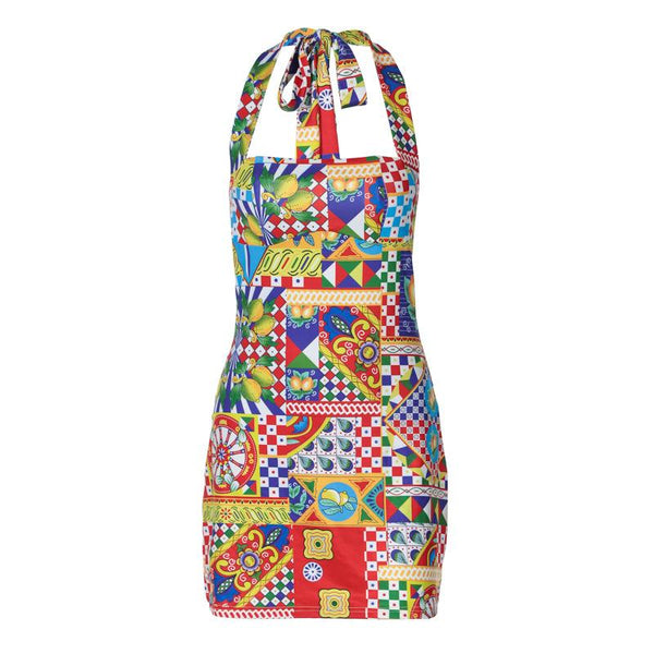 Mini-robe nouée contrastée à imprimé licou 