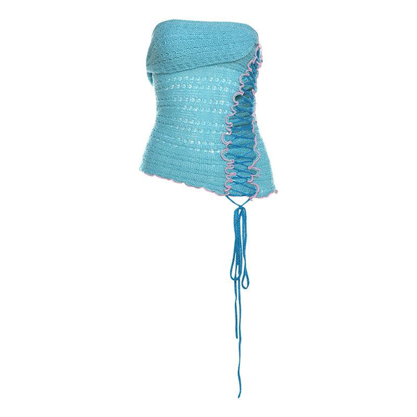 Haut tube à volants irréguliers en tricot à lacets 