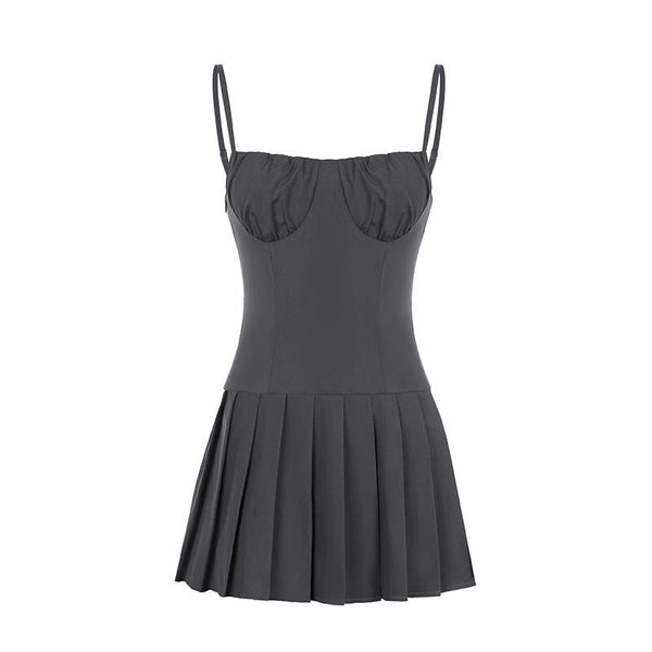Robe courte à col en cœur, froncée, plissée et zippée 