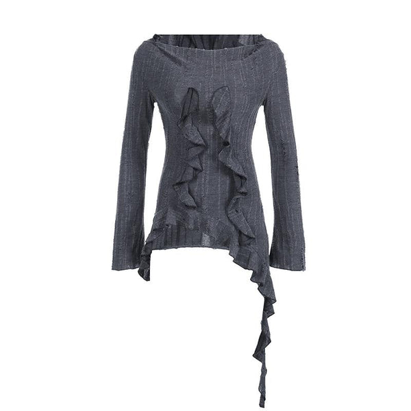 Sweat à capuche à manches longues et à volants 