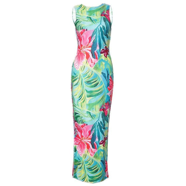 Robe longue à imprimé point dos nu et découpes ajourées 