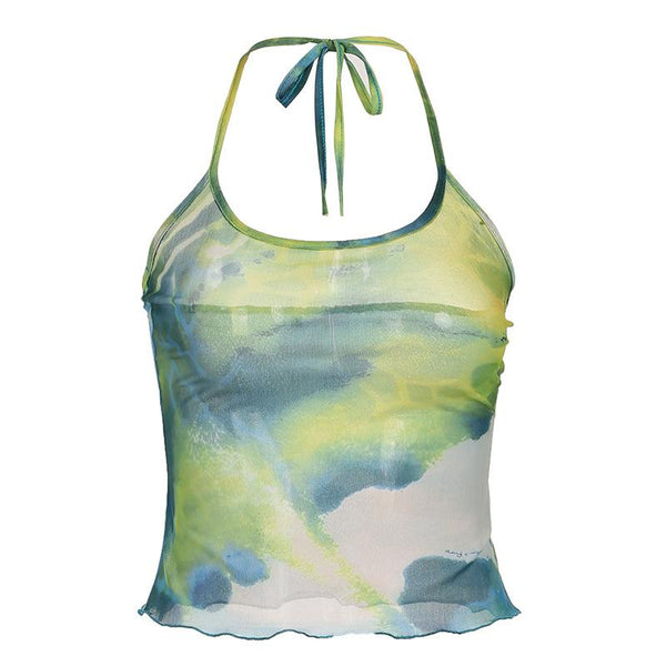 Haut dos nu en maille transparente tie dye 