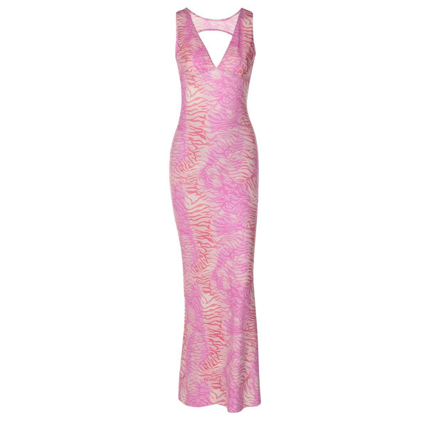 Robe longue sans manches à col en V et dos nu 