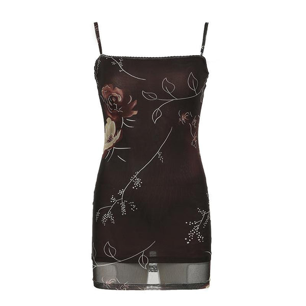 Mini-robe camisole en maille avec ourlet en dentelle à imprimé fleuri 