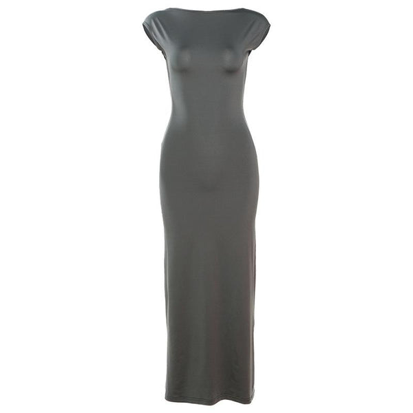 Robe longue unie à manches courtes et dos nu 