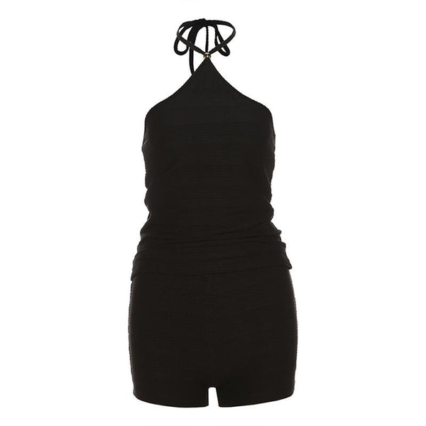 Ensemble short et pantalon texturé uni dos nu