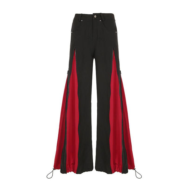 Pantalon cargo contrasté à cordon de serrage et fermeture éclair 