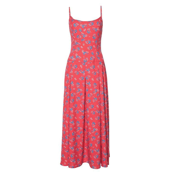 Robe longue à imprimé fleuri et col en U avec fermeture éclair | Robe tango rouge 
