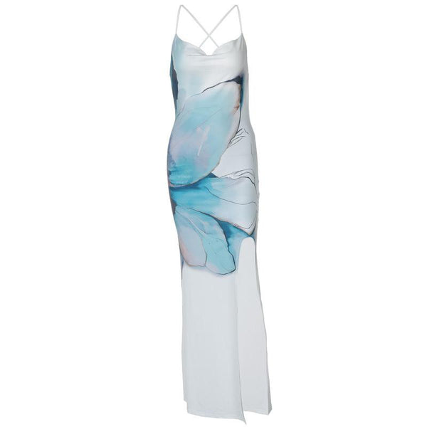 Robe longue à imprimé col bénitier et dos croisé 