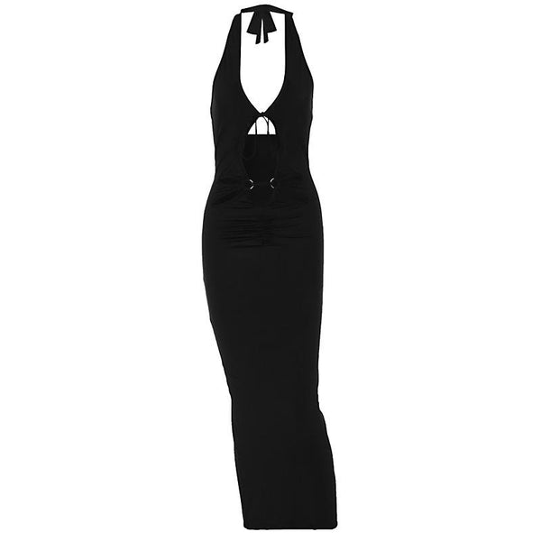 Robe midi fendue à dos nu et col en V 