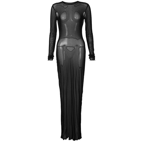 Robe longue à manches longues et col ras du cou en maille transparente | Robe Samba 