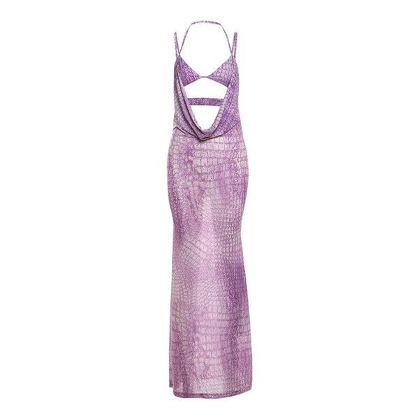 Robe longue à imprimé évidé et dos nu 