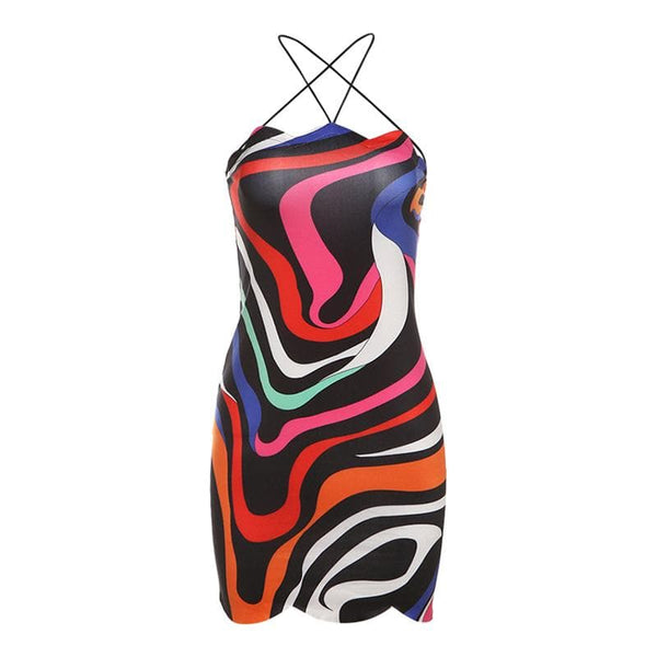 Mini-robe caraco dos nu à imprimé croisé et à nouer soi-même 