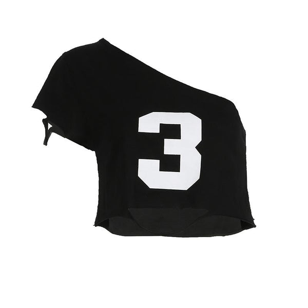 Crop top asymétrique à motif « 3 » 