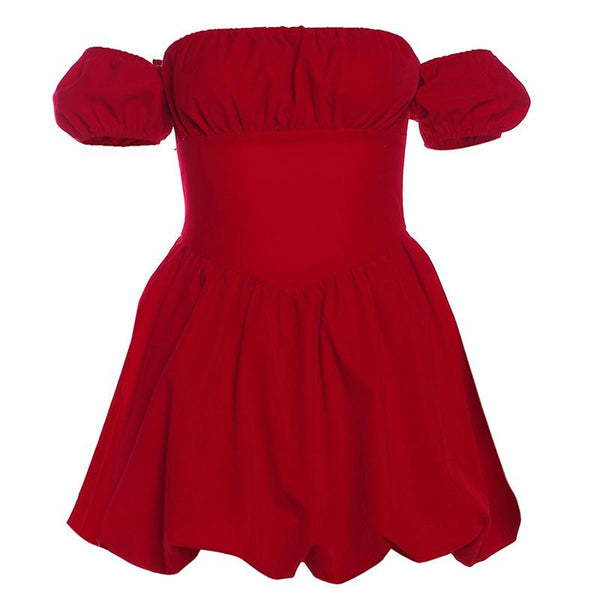 Mini-robe froncée zippée à épaules dénudées 