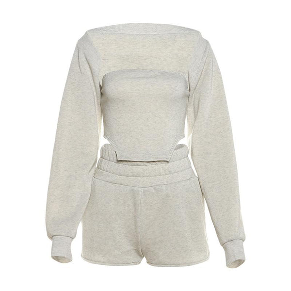 Ensemble pantalon court et haussement d'épaules à manches longues 