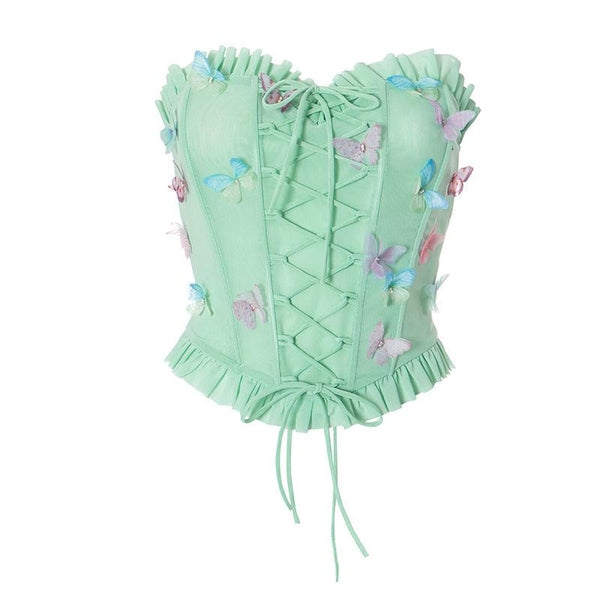Haut tube à lacets en maille avec appliques papillon et col en cœur 