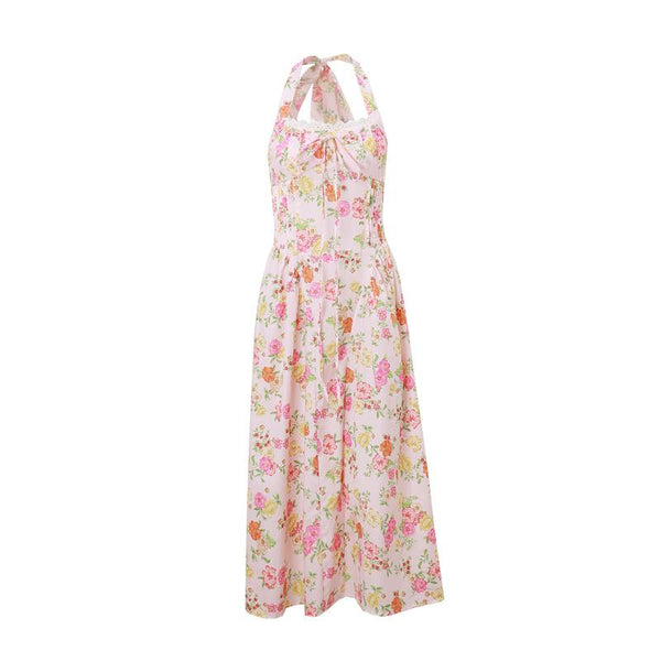 Robe longue nouée à ourlet en dentelle et imprimé licou 
