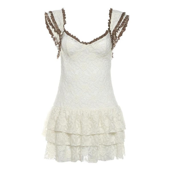 Mini-robe camisole transparente en tricot avec ourlet en dentelle 